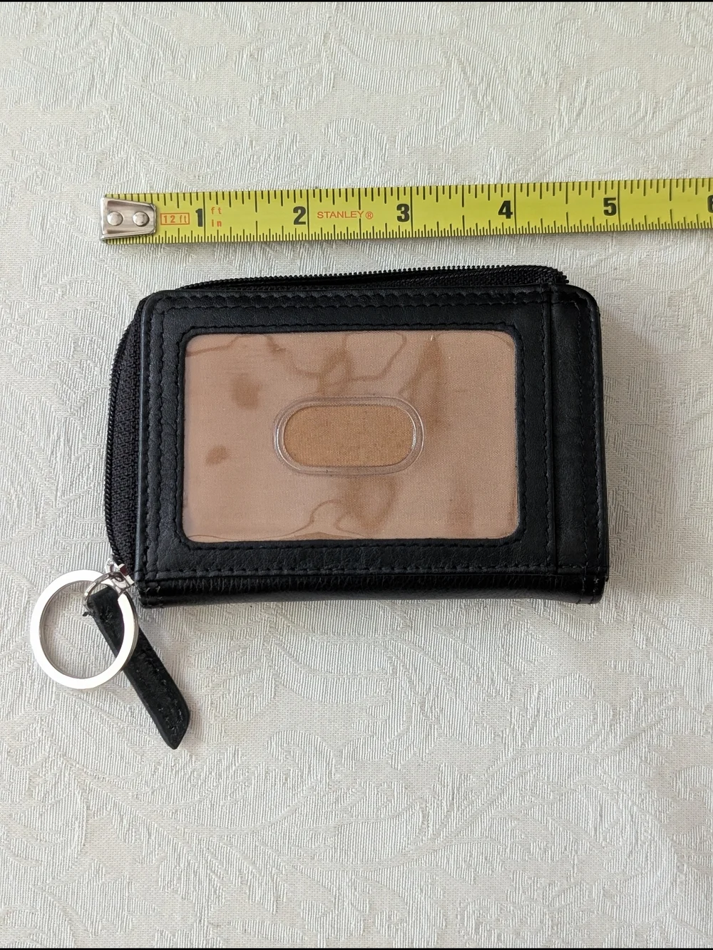 Black Men Women's Zip-Around Wallet ID Window Key Ring Solid